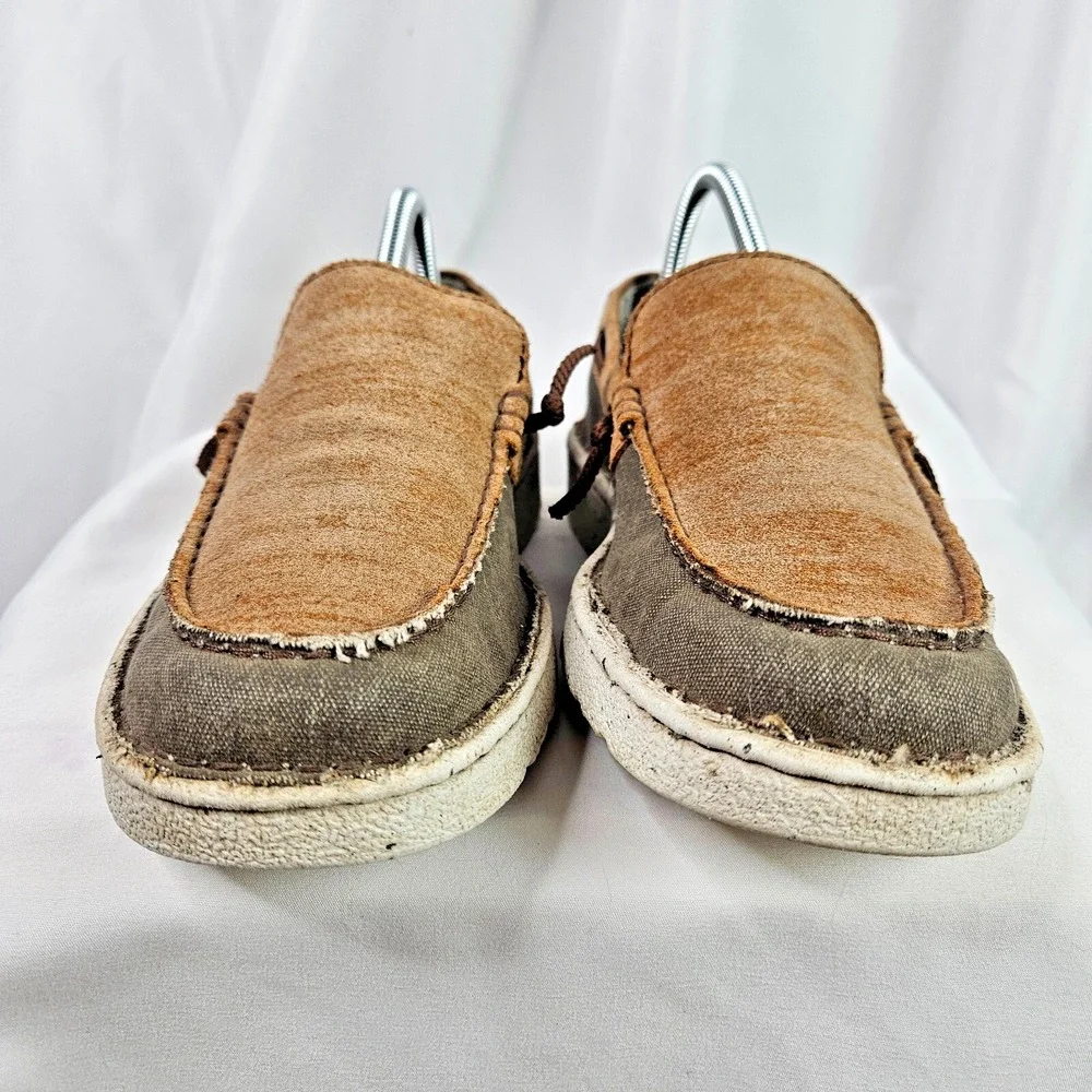 Justin Loafers Men 7.5‎ M Walker Shoes Ash Cafe Leather Canvas Slip On Boat Shoe